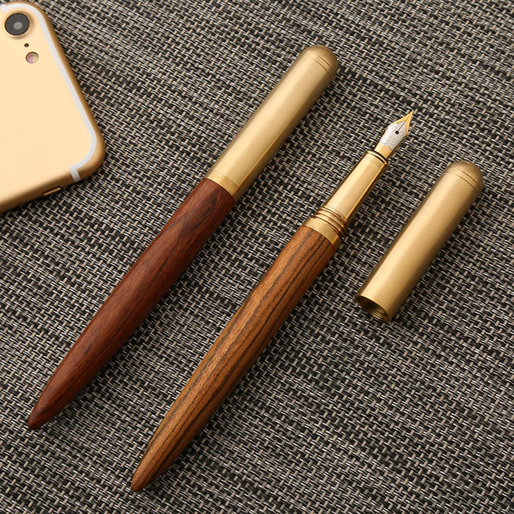 2024 Luxury Brand Fountain Pen Wooden Brass Spin Elegante Stationery School Supplies Calligraphy Ink Pens Caneta de presente