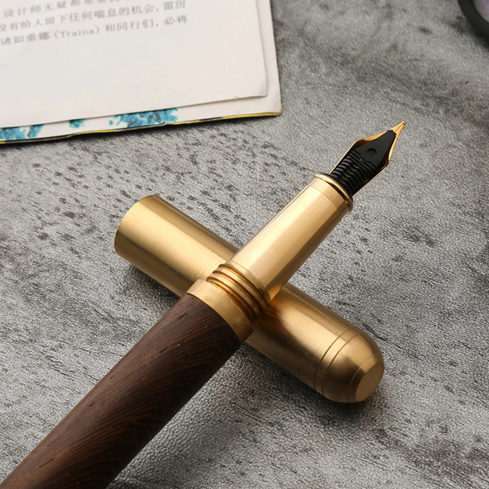 2024 Luxury Brand Fountain Pen Wooden Brass Spin Elegante Stationery School Supplies Calligraphy Ink Pens Caneta de presente