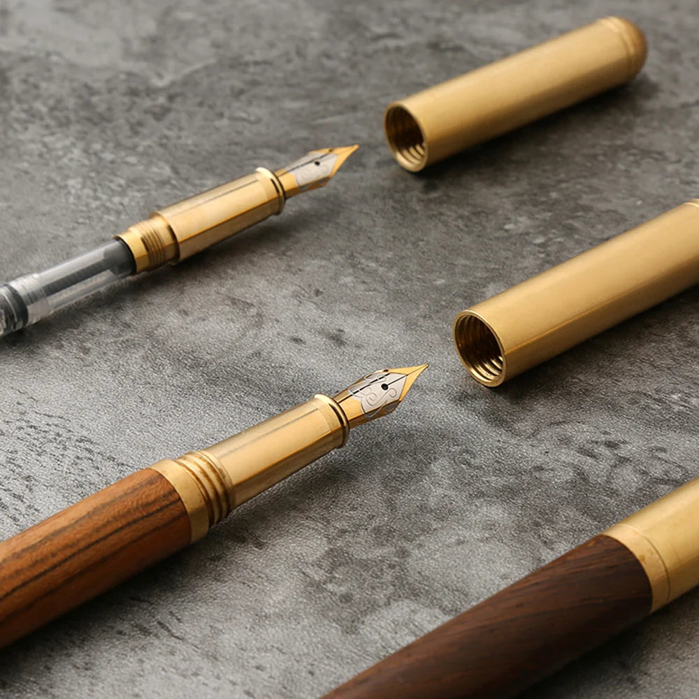 2024 Luxury Brand Fountain Pen Wooden Brass Spin Elegante Stationery School Supplies Calligraphy Ink Pens Caneta de presente